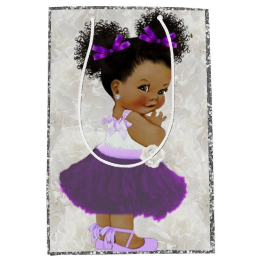 African Baby Girl Lila|Lavender|Silver Glitzer Mittlere Geschenktüte (Vorderseite)