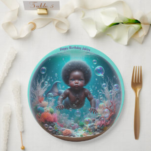 African Baby Mermaid Bubble Pappteller