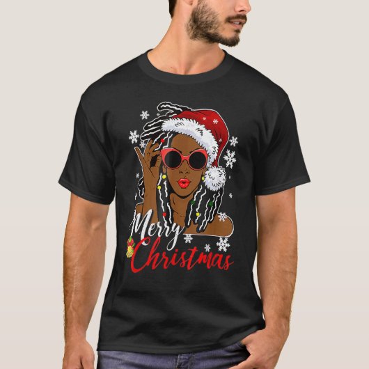African Black Girl Christmas Santa Claus Merry Chr T-Shirt (Vorderseite)