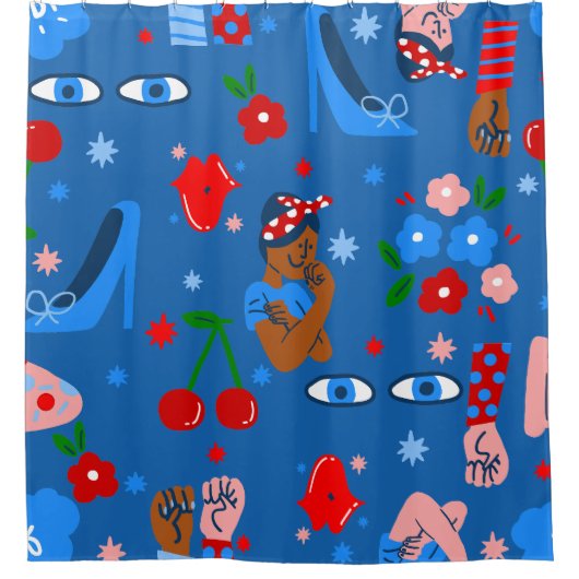 african black rosie the riveter rockabilly whimsy duschvorhang (Vorderseite)