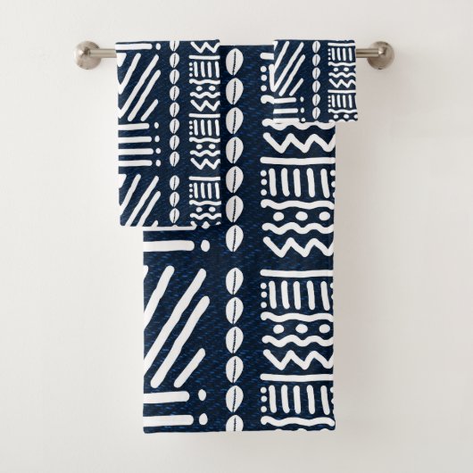 African Blue Denim Bogolan Design Badetücher Badhandtuch Set (Insitu)