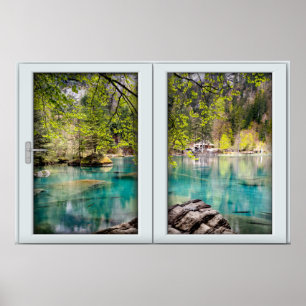 African Blue Lagoon White 2 Pane Window Illusion Poster