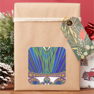 African Blue Lila Decoration Art Design Print Quadratischer Aufkleber