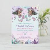 African Brown Mermaids Twins Sisters Birthday Einladung (Stehend Vorderseite)