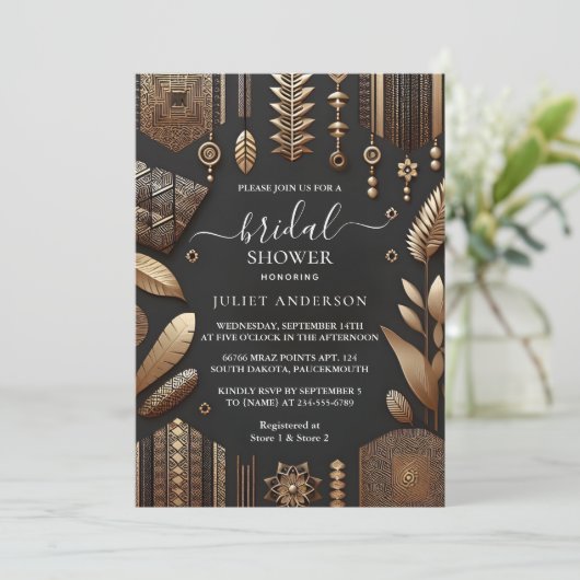 African Brown Traditional Nigeria Brautparty Einladung (Stehend Vorderseite)