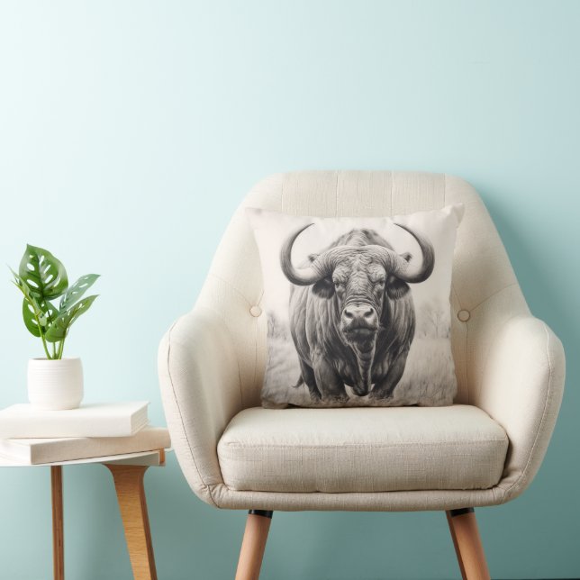 African Buffalo Pencil Zeichnend Kissen (Stuhl )