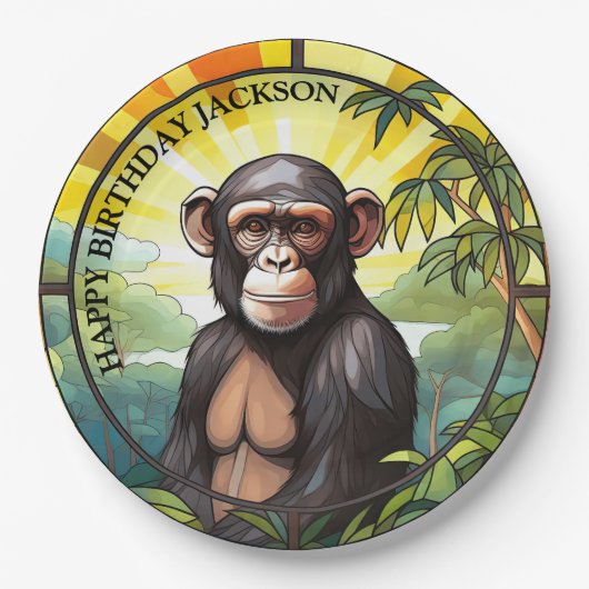 African Chimpanze Birthday Pappteller (Vorderseite)