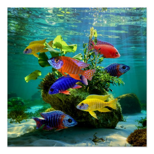 African Cichlids Peacock Cichlid Aquarium Art Poster (Vorderseite)