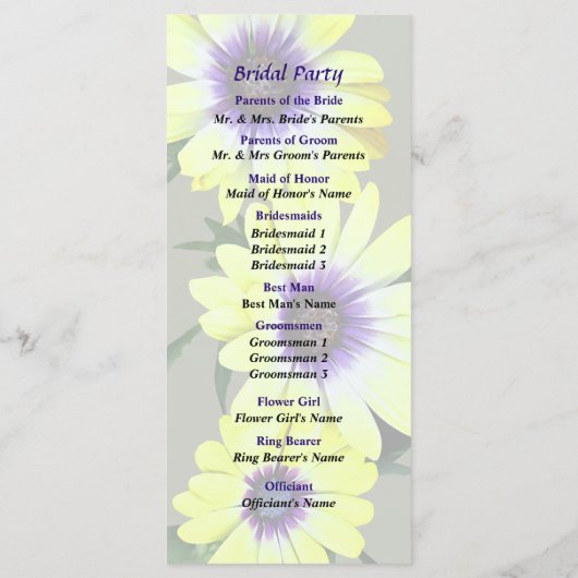 African Daisies Lemon Symphony Wedding Program Programm (Rückseite)