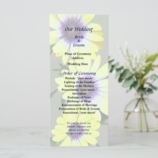 African Daisies Lemon Symphony Wedding Program Programm (Stehend Vorderseite)