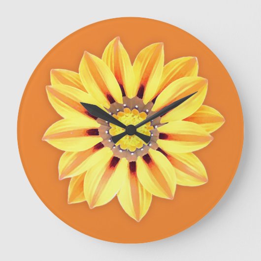 African Daisy / Gazania - Orange und Gelb Große Wanduhr (Vorderseite)