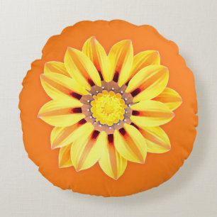 African Daisy / Gazania - Orange und Gelb Rundes Kissen