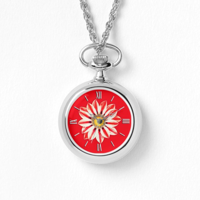 African Daisy / Gazania - Rot und Weiß gestreift Armbanduhr (Vorderseite)