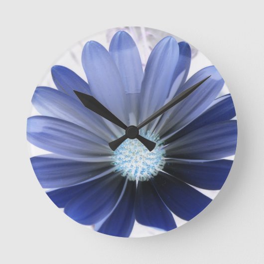 African Daisy Glows Blue Wall Clock Runde Wanduhr (Vorderseite)