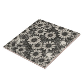 African Daisy Graustufen zeichnend Fliese