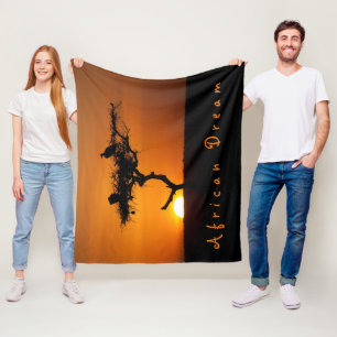 African Dream sunset romantic foto with text Fleecedecke