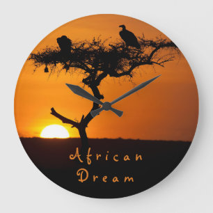 African Dream sunset romantic foto with text Große Wanduhr