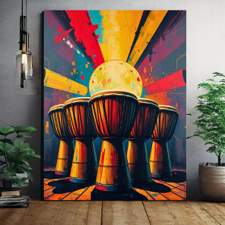 African Drums Wall Art - Bold Abstrakt Music Print Leinwanddruck