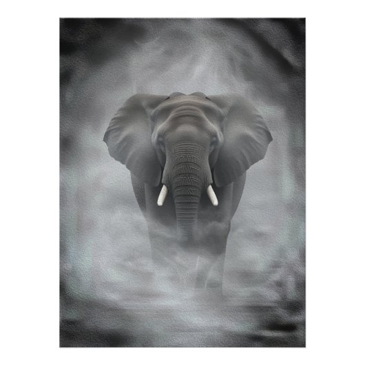 African Elephant in Misty Fog Serene Impasto Fotodruck (Vorne)