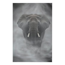 African Elephant in Misty Fog Serene Impasto