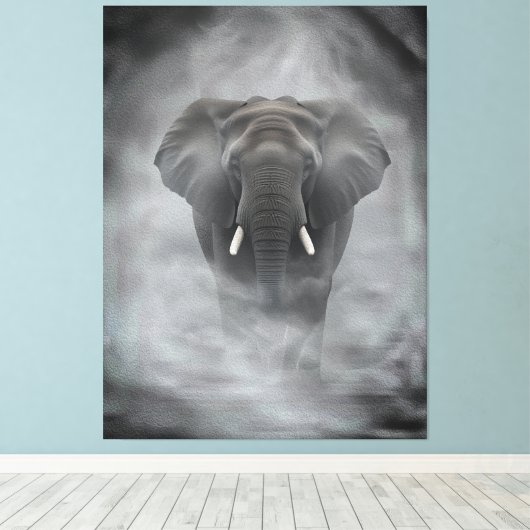 African Elephant in Misty Fog Serene Impasto Leinwanddruck (Insitu (Holzboden))
