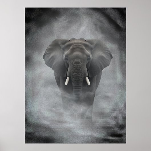 African Elephant in Misty Fog Serene Impasto Poster (Vorne)