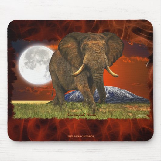 African Elephant & Savannah Moon Art Design Mousepad (Vorne)