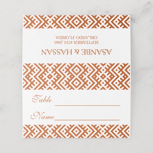 African Ethnic Pattern Border Wedding Place Card Platzkarte (Außenseite Aufgefaltet)