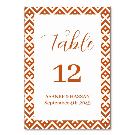 African Ethnic Pattern Border Wedding Tischnummer (Vorderseite)