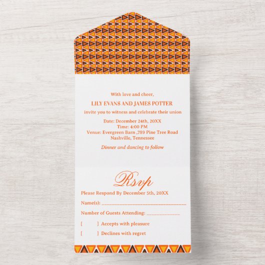 African Ethnic Seamless Pattern Wedding All In One Einladung (Innen Boden)