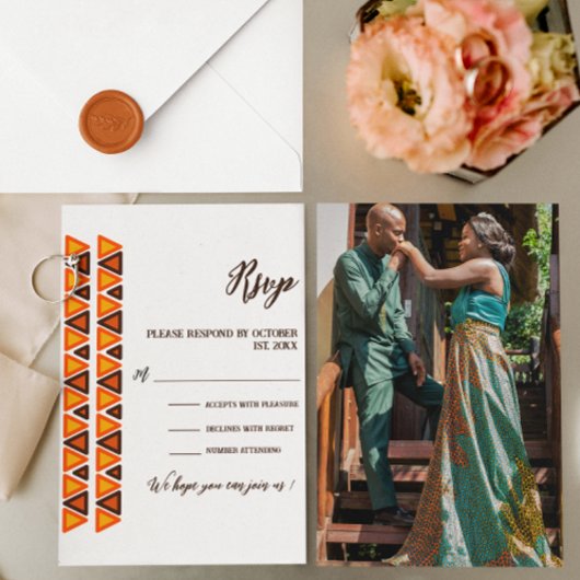 African Ethnic Seamless Texture Border Wedding  RSVP Karte