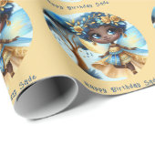 African Fairy Birthday Aquamarin Gold Pink Princes Geschenkpapier (Rolleneckpunkt)