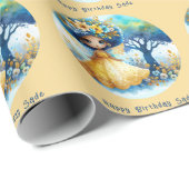 African Fairy Birthday Aquamarin Gold Pink Princes Geschenkpapier (Rolleneckpunkt)