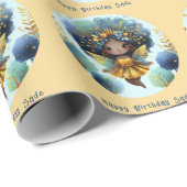 African Fairy Birthday Aquamarin Gold Pink Princes Geschenkpapier (Rolleneckpunkt)