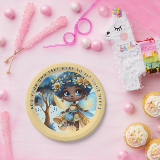 African Fairy Birthday Aquamarin Gold Pink Princes Pappteller (Party)