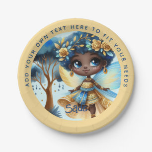 African Fairy Birthday Aquamarin Gold Pink Princes Pappteller