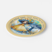 African Fairy Birthday Teal Gold Pink Princess Pappteller (Schrägansicht)