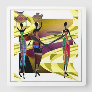 African Festiva Quadratische Wanduhr