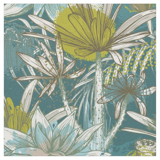 African Floral Blue Green Stoff (Nahaufnahme)