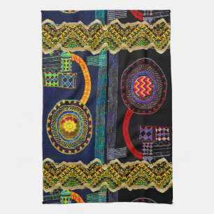 African Folk Art Flower Garden Design Geschirrtuch