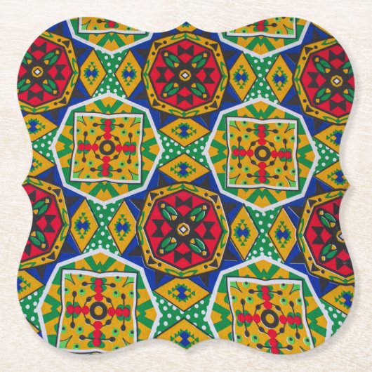 African Geometric Mosaic Ankole Style Textile Prin Untersetzer (Vorderseite)