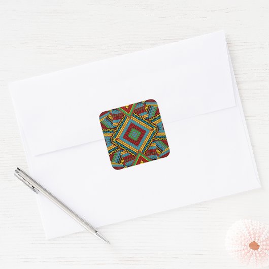 African Geometric Motif Square Sticker