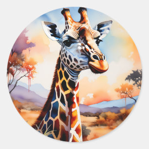 African Giraffe Watercolor Serenity Runder Aufkleber