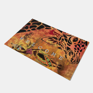 African Girl and Giraffe - Freunde - Willkommen Fußmatte