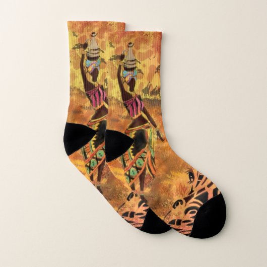 African Girl and Giraffe - Friends - Art Drawing - Socken (Paar)