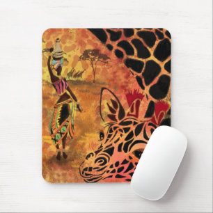 African Girl and Giraffe - Friends - Art Zeichn - Mousepad