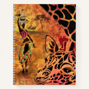 African Girl and Giraffe - Friends - Art Zeichn - Notizblock