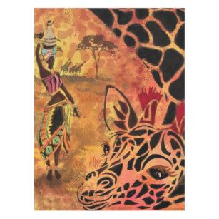 African Girl and Giraffe - Friends - Art Zeichn - Tischdecke