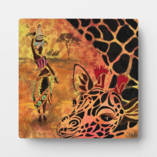 African Girl and Giraffe - Friends - Kunst Zeichne Fotoplatte