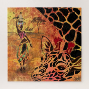 African Girl and Giraffe - Friends - Kunst Zeichne Puzzle